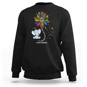 Autism Awareness Elephant Sweatshirt In A World Where You Can Be Anything Be Kind Colorful Sunflower Ribbon TS02 Black Printyourwear