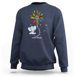 Autism Awareness Elephant Sweatshirt In A World Where You Can Be Anything Be Kind Colorful Sunflower Ribbon TS02 Navy Printyourwear