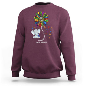 Autism Awareness Elephant Sweatshirt In A World Where You Can Be Anything Be Kind Colorful Sunflower Ribbon TS02 Maroon Printyourwear