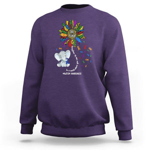 Autism Awareness Elephant Sweatshirt In A World Where You Can Be Anything Be Kind Colorful Sunflower Ribbon TS02 Purple Printyourwear