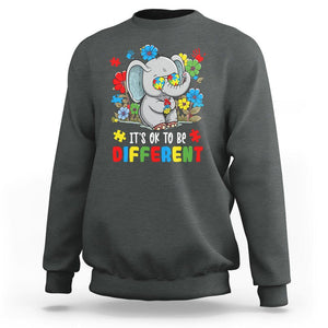 Autism Awareness Elephant Sweatshirt It's Ok To Be Different Proud Autistic Acceptance TS02 Dark Heather Printyourwear