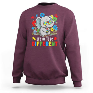 Autism Awareness Elephant Sweatshirt It's Ok To Be Different Proud Autistic Acceptance TS02 Maroon Printyourwear