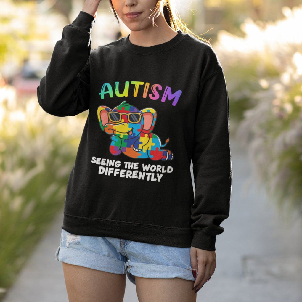 Autism Awareness Elephant Sweatshirt Seeing The World Differently Spectrum Puzzle Piece TS02 Printyourwear