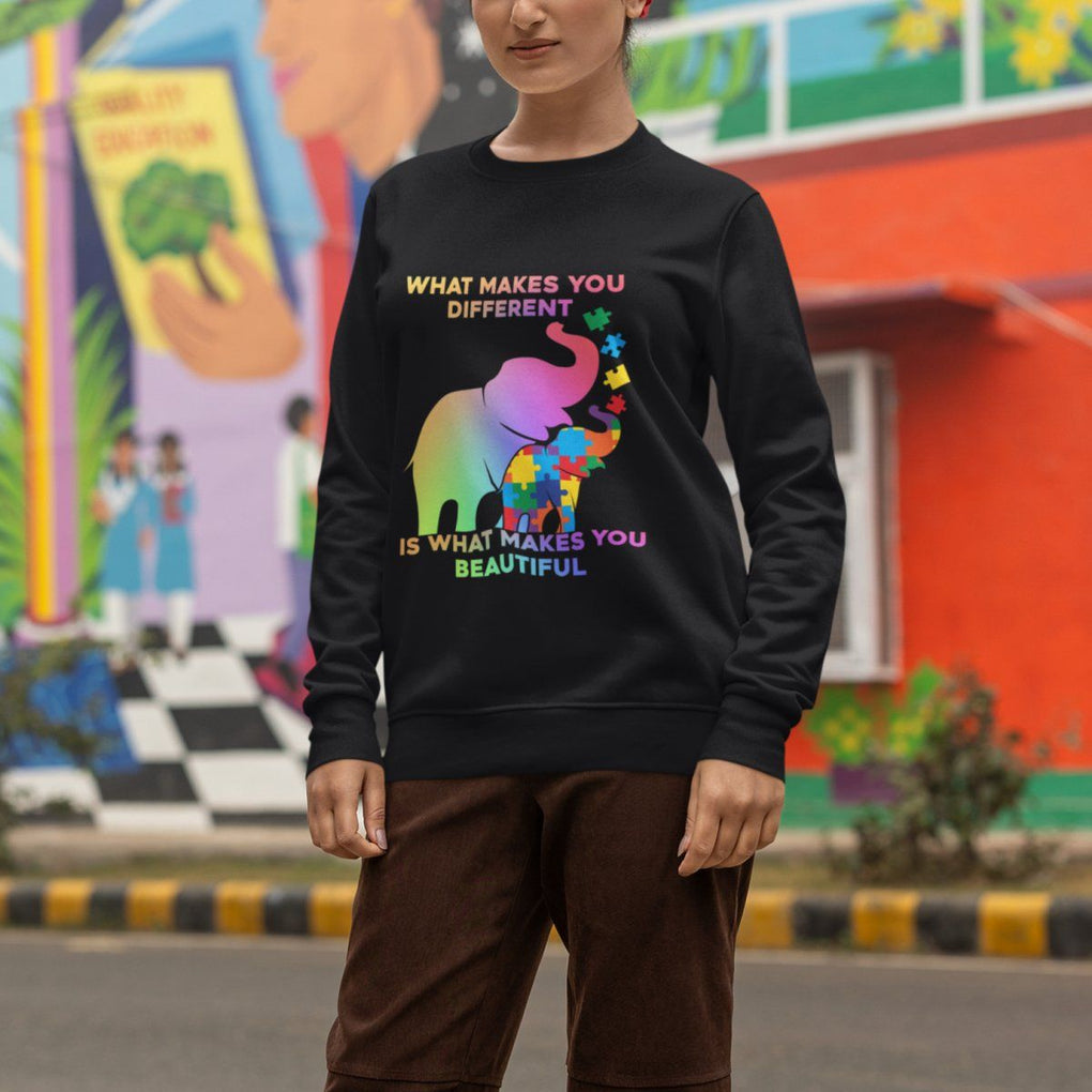 Autism Awareness Elephant Sweatshirt What Make You Different Makes You Beautiful Spectrum Puzzle Piece Baby TS02 Printyourwear