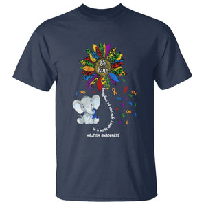 Autism Awareness Elephant T Shirt In A World Where You Can Be Anything Be Kind Colorful Sunflower Ribbon TS02 Navy Printyourwear