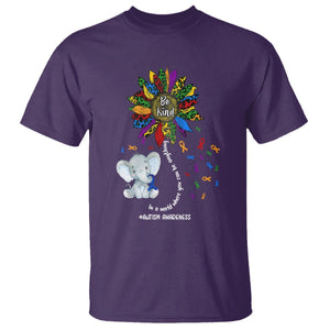 Autism Awareness Elephant T Shirt In A World Where You Can Be Anything Be Kind Colorful Sunflower Ribbon TS02 Purple Printyourwear