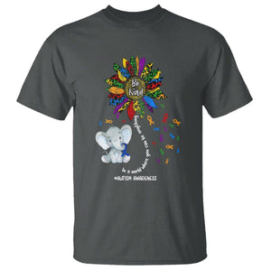 Autism Awareness Elephant T Shirt In A World Where You Can Be Anything Be Kind Colorful Sunflower Ribbon TS02 Dark Heather Printyourwear