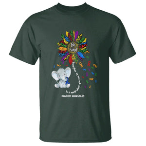 Autism Awareness Elephant T Shirt In A World Where You Can Be Anything Be Kind Colorful Sunflower Ribbon TS02 Dark Forest Green Printyourwear