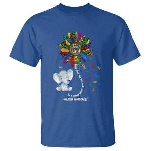 Autism Awareness Elephant T Shirt In A World Where You Can Be Anything Be Kind Colorful Sunflower Ribbon TS02 Royal Blue Printyourwear