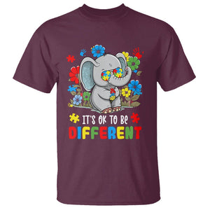 Autism Awareness Elephant T Shirt It's Ok To Be Different Proud Autistic Acceptance TS02 Maroon Printyourwear