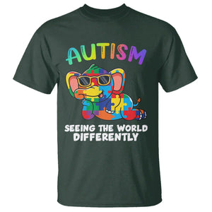 Autism Awareness Elephant T Shirt Seeing The World Differently Spectrum Puzzle Piece TS02 Dark Forest Green Printyourwear