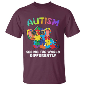 Autism Awareness Elephant T Shirt Seeing The World Differently Spectrum Puzzle Piece TS02 Maroon Printyourwear