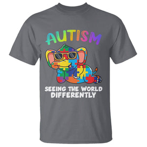 Autism Awareness Elephant T Shirt Seeing The World Differently Spectrum Puzzle Piece TS02 Charcoal Printyourwear