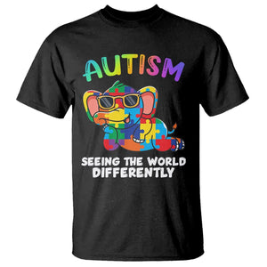 Autism Awareness Elephant T Shirt Seeing The World Differently Spectrum Puzzle Piece TS02 Black Printyourwear