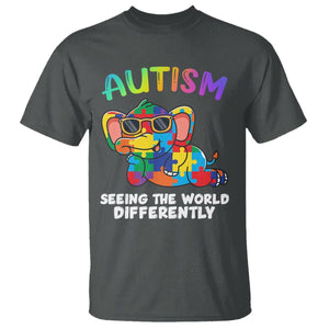 Autism Awareness Elephant T Shirt Seeing The World Differently Spectrum Puzzle Piece TS02 Dark Heather Printyourwear