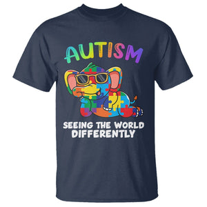 Autism Awareness Elephant T Shirt Seeing The World Differently Spectrum Puzzle Piece TS02 Navy Printyourwear