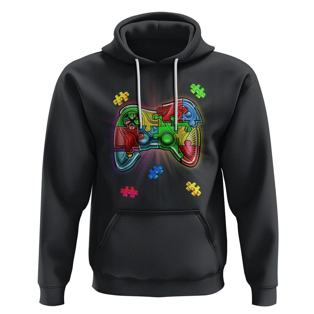 Autism Awareness Gamer Hoodie Video Game Control Puzzle Piece TS01 Black Printyourwear