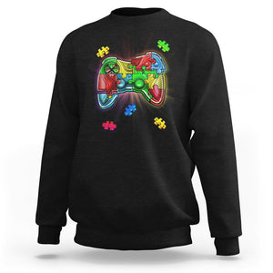 Autism Awareness Gamer Sweatshirt Video Game Control Puzzle Piece TS01 Black Printyourwear