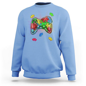 Autism Awareness Gamer Sweatshirt Video Game Control Puzzle Piece TS01 Carolina Blue Printyourwear