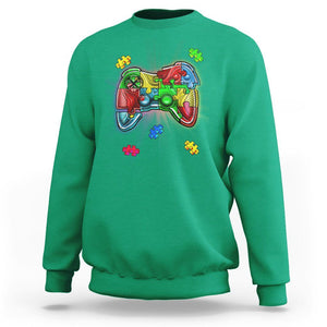 Autism Awareness Gamer Sweatshirt Video Game Control Puzzle Piece TS01 Irish Green Printyourwear