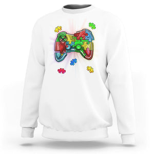 Autism Awareness Gamer Sweatshirt Video Game Control Puzzle Piece TS01 White Printyourwear