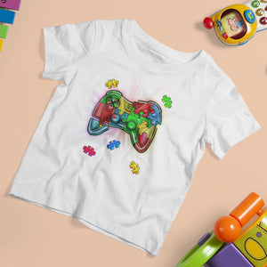 Autism Awareness Gamer T Shirt For Kid Video Game Control Puzzle Piece TS01 White Printyourwear