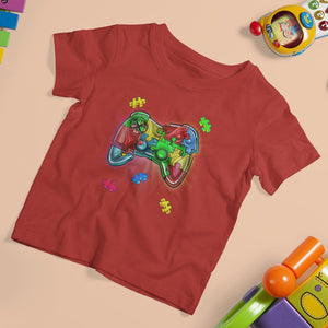 Autism Awareness Gamer T Shirt For Kid Video Game Control Puzzle Piece TS01 Red Printyourwear