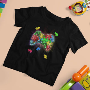 Autism Awareness Gamer T Shirt For Kid Video Game Control Puzzle Piece TS01 Black Printyourwear