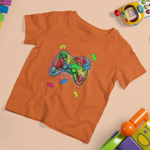 Autism Awareness Gamer T Shirt For Kid Video Game Control Puzzle Piece TS01 Orange Printyourwear