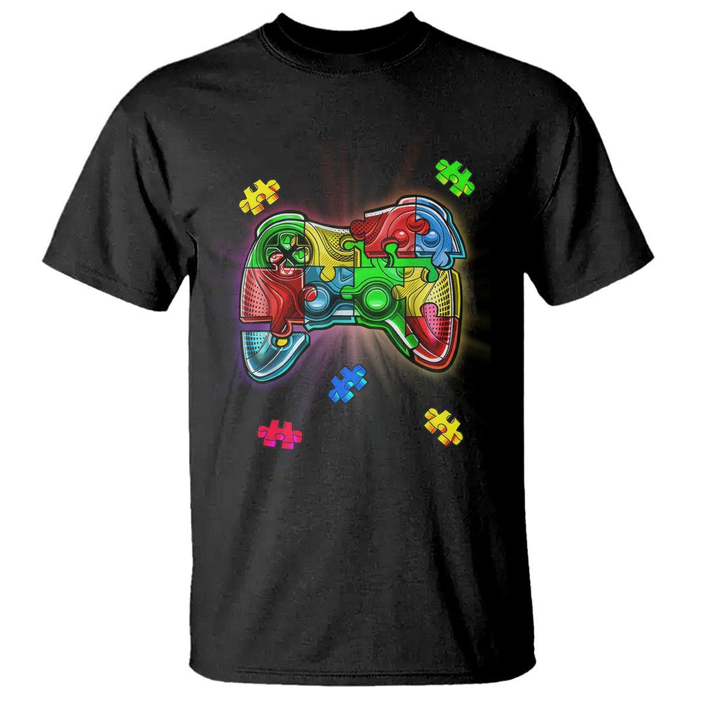 Autism Awareness Gamer T Shirt Video Game Control Puzzle Piece TS01 Black Printyourwear