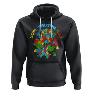 Autism Awareness Hoodie Accept Understand Love Rainbow Puzzle Sunflower TS09 Black Printyourwear