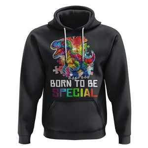 Autism Awareness Hoodie Born To Be Special Rainbow Puzzle Dinosaur TS09 Black Printyourwear