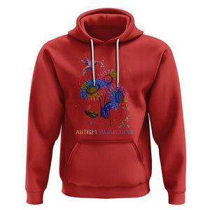 Autism Awareness Hoodie Colorful Sunflower With Bird Spectrum Ribbon TS01 Red Printyourwear