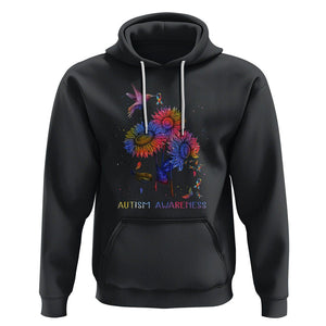 Autism Awareness Hoodie Colorful Sunflower With Bird Spectrum Ribbon TS01 Black Printyourwear