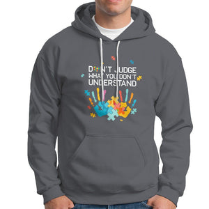 Autism Awareness Hoodie Don't Judge What You Don't Understand Puzzle Hand TS01 Charcoal Printyourwear