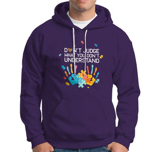 Autism Awareness Hoodie Don't Judge What You Don't Understand Puzzle Hand TS01 Purple Printyourwear