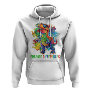 Autism Awareness Hoodie Embrace Differences Puzzle Dinosaur TS09 White Printyourwear