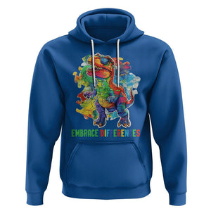 Autism Awareness Hoodie Embrace Differences Puzzle Dinosaur TS09 Royal Blue Printyourwear