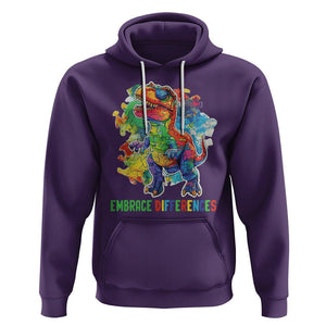 Autism Awareness Hoodie Embrace Differences Puzzle Dinosaur TS09 Purple Printyourwear