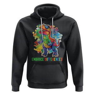 Autism Awareness Hoodie Embrace Differences Puzzle Dinosaur TS09 Black Printyourwear