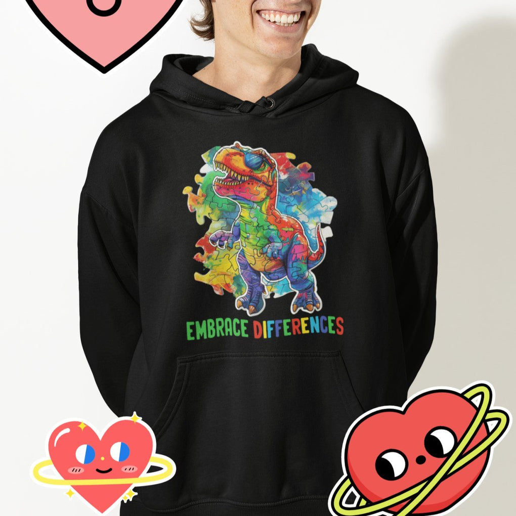 Autism Awareness Hoodie Embrace Differences Puzzle Dinosaur TS09 Printyourwear