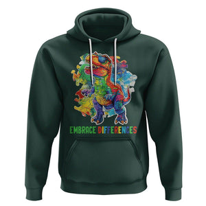 Autism Awareness Hoodie Embrace Differences Puzzle Dinosaur TS09 Dark Forest Green Printyourwear