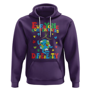 Autism Awareness Hoodie Everyone Communicates Different Puzzle Cute Earth TS09 Purple Printyourwear