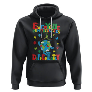 Autism Awareness Hoodie Everyone Communicates Different Puzzle Cute Earth TS09 Black Printyourwear