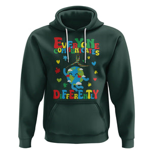 Autism Awareness Hoodie Everyone Communicates Different Puzzle Cute Earth TS09 Dark Forest Green Printyourwear