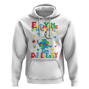 Autism Awareness Hoodie Everyone Communicates Different Puzzle Cute Earth TS09 White Printyourwear