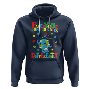 Autism Awareness Hoodie Everyone Communicates Different Puzzle Cute Earth TS09 Navy Printyourwear