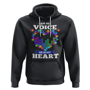 Autism Awareness Hoodie I Am His Voice He Is My Heart Mom Dad Parents Support TS09 Black Printyourwear