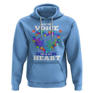 Autism Awareness Hoodie I Am His Voice He Is My Heart Mom Dad Parents Support TS09 Carolina Blue Printyourwear