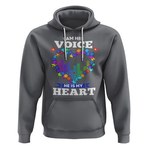 Autism Awareness Hoodie I Am His Voice He Is My Heart Mom Dad Parents Support TS09 Charcoal Printyourwear